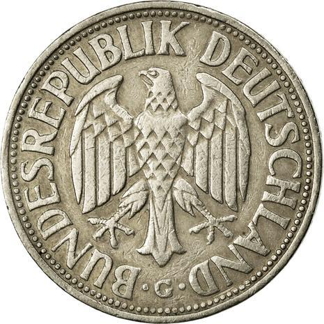 West German 1 Deutsche Mark Coin | KM110 | 1950 - 2001