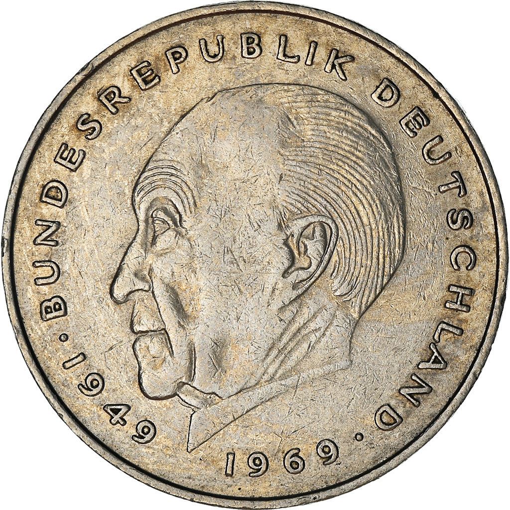 West German 2 Deutsche Mark Coin | Konrad Adenauer | KM124 | 1969 - 1987