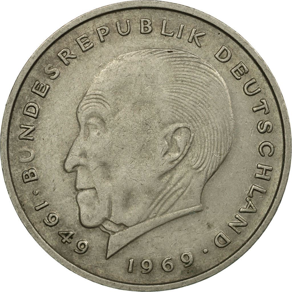 West German 2 Deutsche Mark Coin | Konrad Adenauer | KM124 | 1969 - 1987