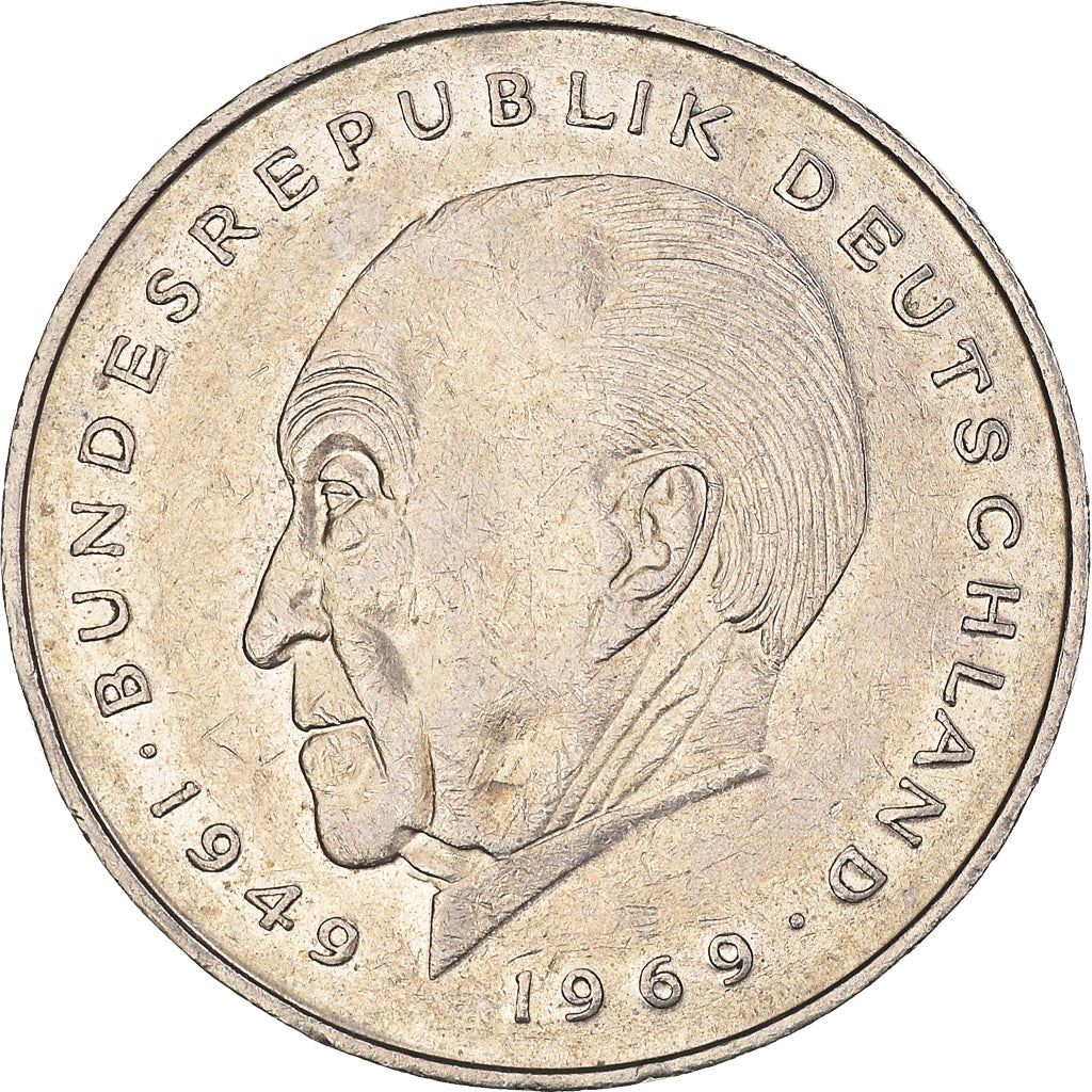 West German 2 Deutsche Mark Coin | Konrad Adenauer | KM124 | 1969 - 1987