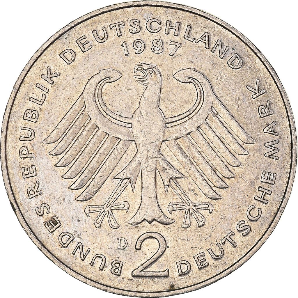 West German 2 Deutsche Mark Coin | Konrad Adenauer | KM124 | 1969 - 1987