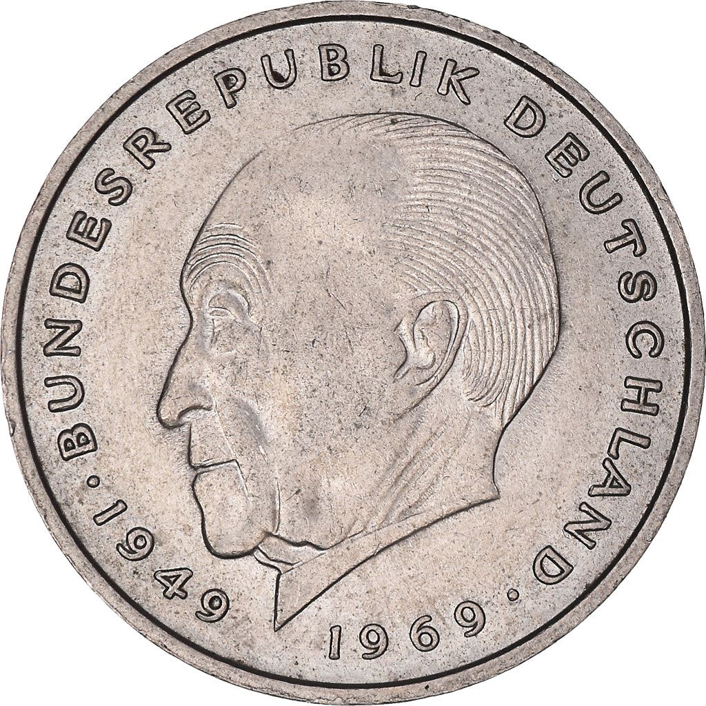 West German 2 Deutsche Mark Coin | Konrad Adenauer | KM124 | 1969 - 1987