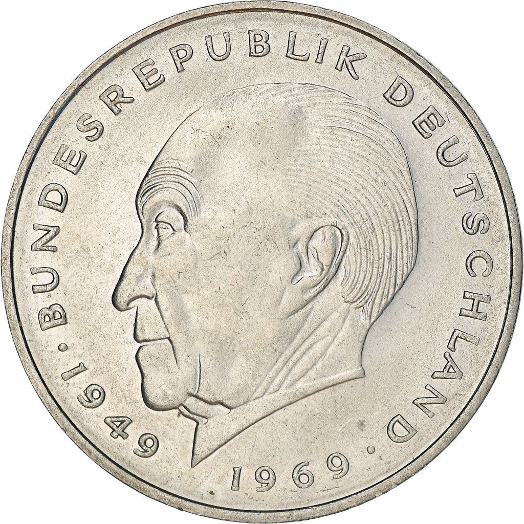 West German 2 Deutsche Mark Coin | Konrad Adenauer | KM124 | 1969 - 1987