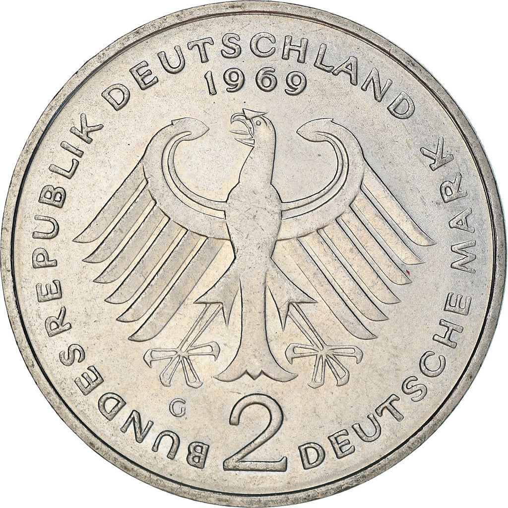 West German 2 Deutsche Mark Coin | Konrad Adenauer | KM124 | 1969 - 1987