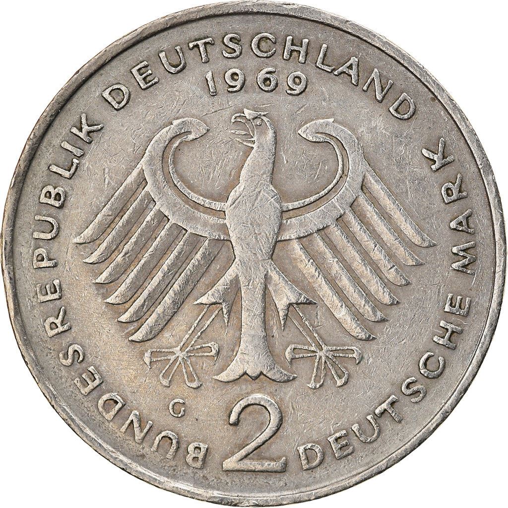 West German 2 Deutsche Mark Coin | Konrad Adenauer | KM124 | 1969 - 1987