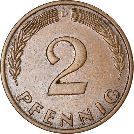 West German 2 Pfennig non-magnetic | KM106 | 1950 - 1969