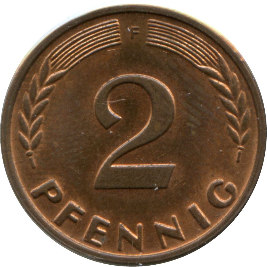 West German 2 Pfennig non-magnetic | KM106 | 1950 - 1969