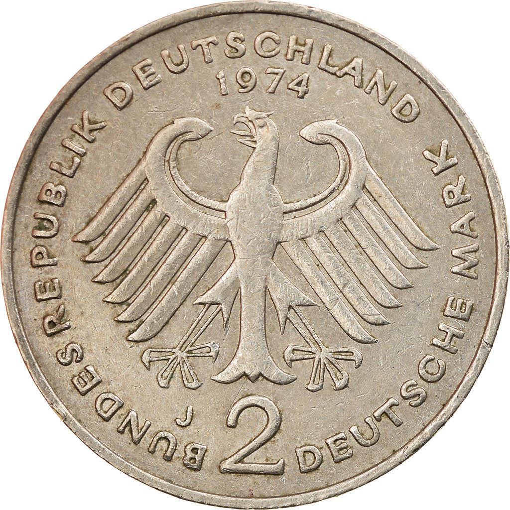 West Germany 2 Deutsche Mark Coin | President Theodor Heuss | Eagle | KMA127 | 1970 - 1987