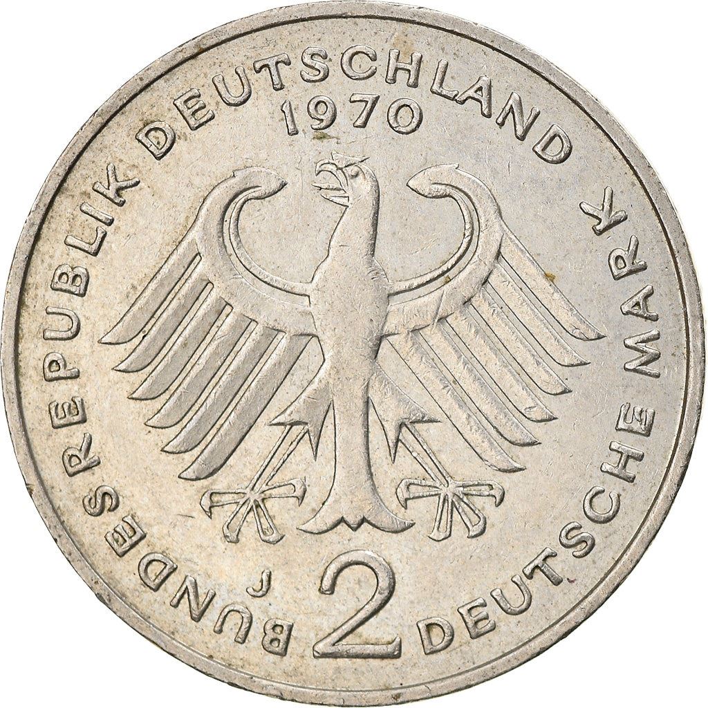 West Germany 2 Deutsche Mark Coin | President Theodor Heuss | Eagle | KMA127 | 1970 - 1987