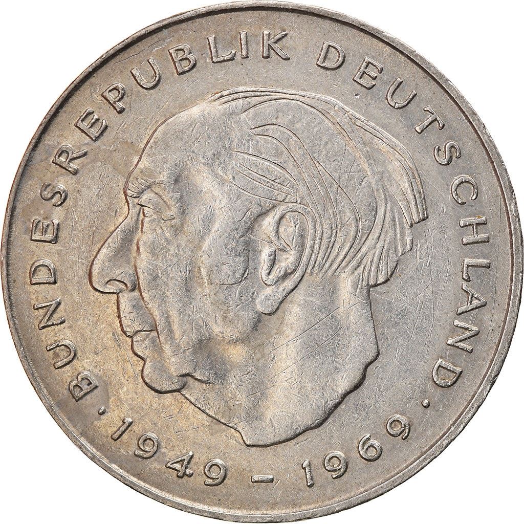 West Germany 2 Deutsche Mark Coin | President Theodor Heuss | Eagle | KMA127 | 1970 - 1987