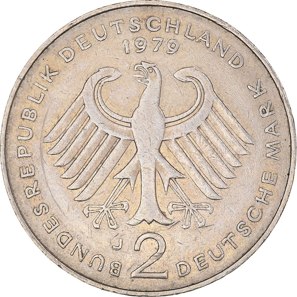 West Germany 2 Deutsche Mark Coin | President Theodor Heuss | Eagle | KMA127 | 1970 - 1987