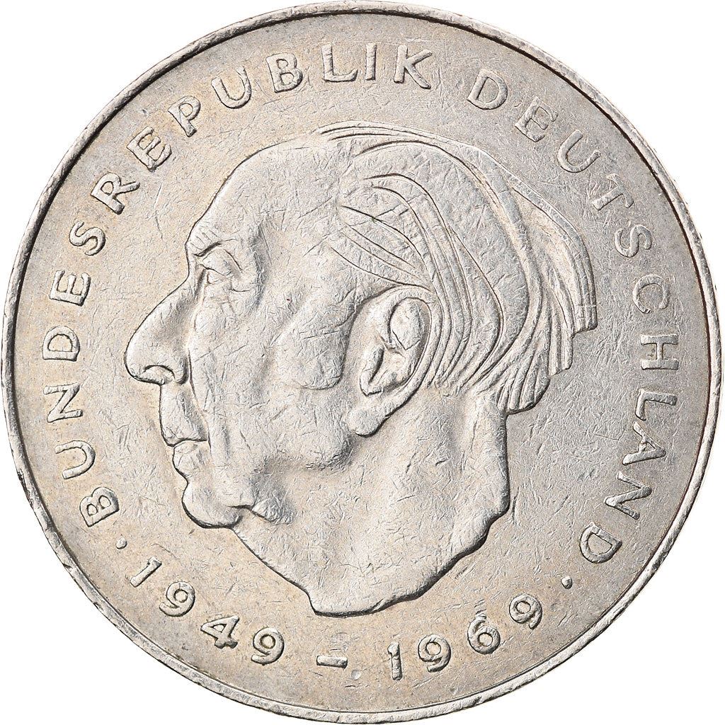 West Germany 2 Deutsche Mark Coin | President Theodor Heuss | Eagle | KMA127 | 1970 - 1987