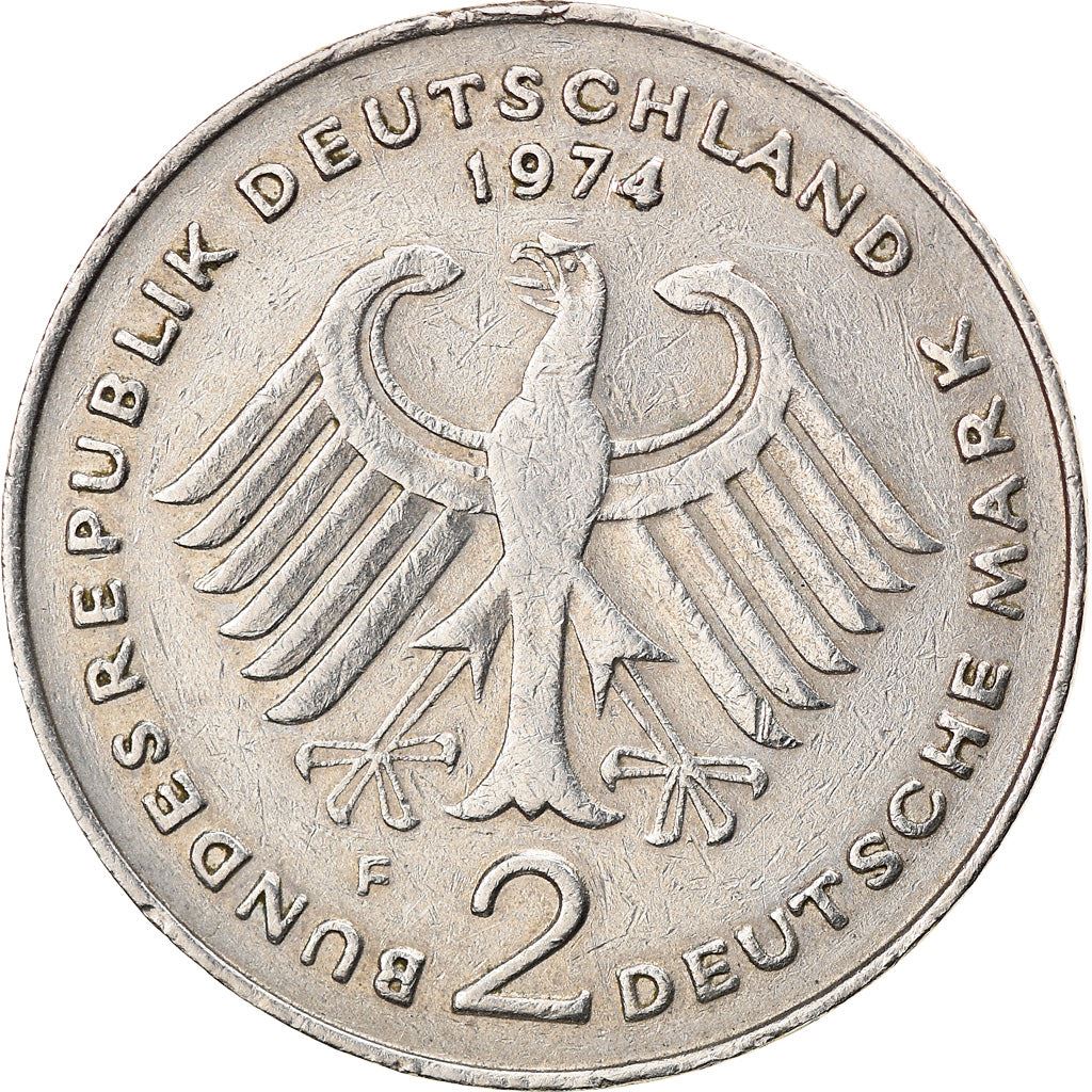 West Germany 2 Deutsche Mark Coin | President Theodor Heuss | Eagle | KMA127 | 1970 - 1987