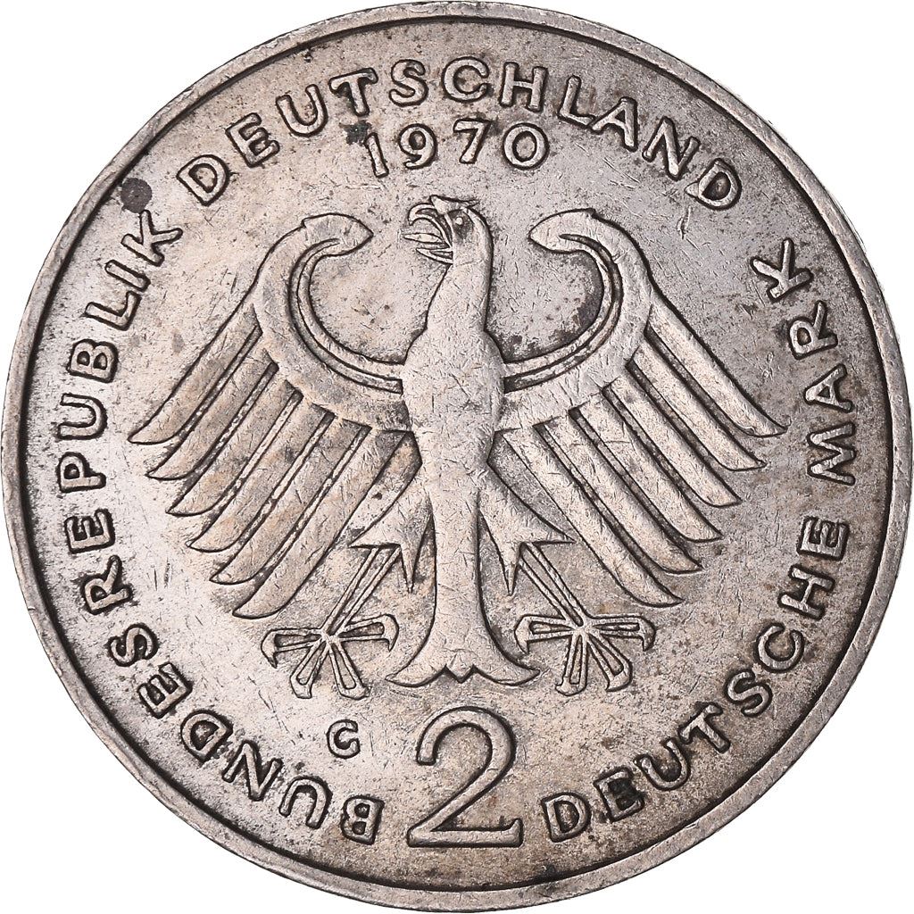 West Germany 2 Deutsche Mark Coin | President Theodor Heuss | Eagle | KMA127 | 1970 - 1987