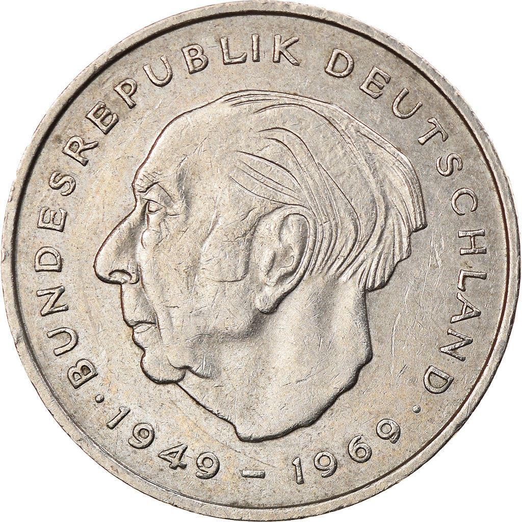 West Germany 2 Deutsche Mark Coin | President Theodor Heuss | Eagle | KMA127 | 1970 - 1987