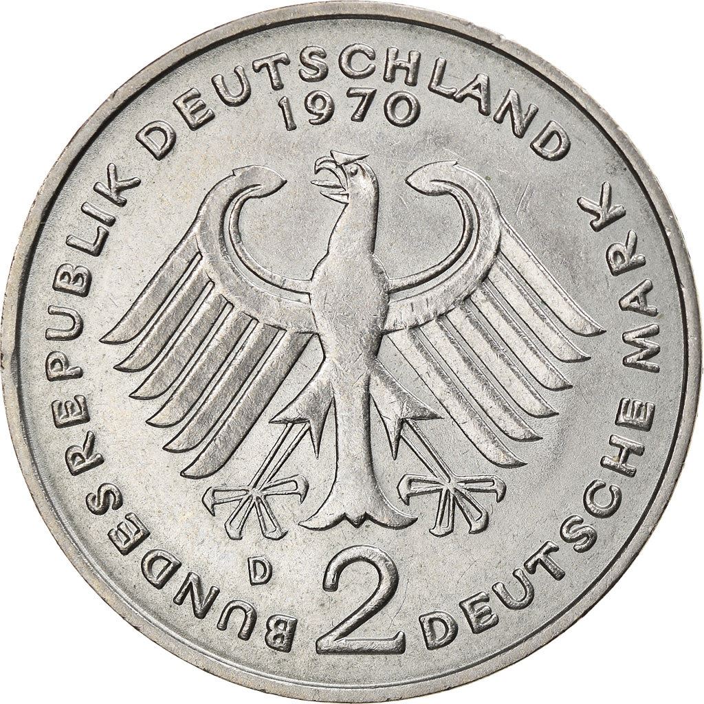 West Germany 2 Deutsche Mark Coin | President Theodor Heuss | Eagle | KMA127 | 1970 - 1987