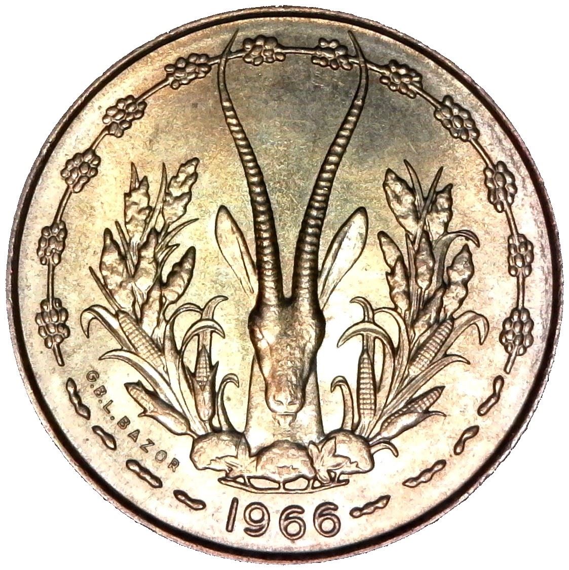 Western African States | 10 Francs Coin | Sawfish | Gazelle | KM1a | 1966 - 1981