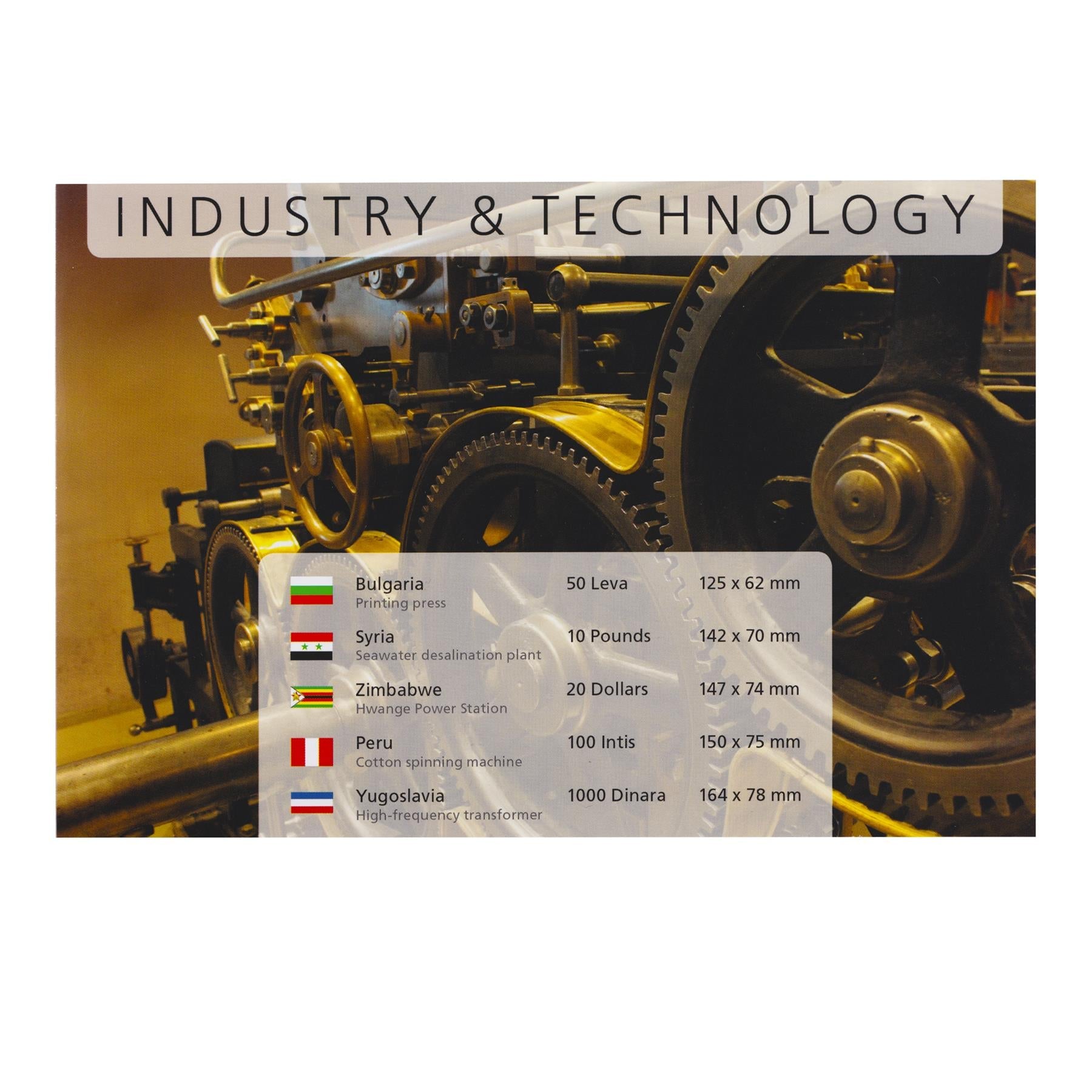 World Banknote Set | Industry & Technology | Printing Press | Seawater Desalination Plant | Power Station | Cotton Spinning Machine | Nikola Tesla