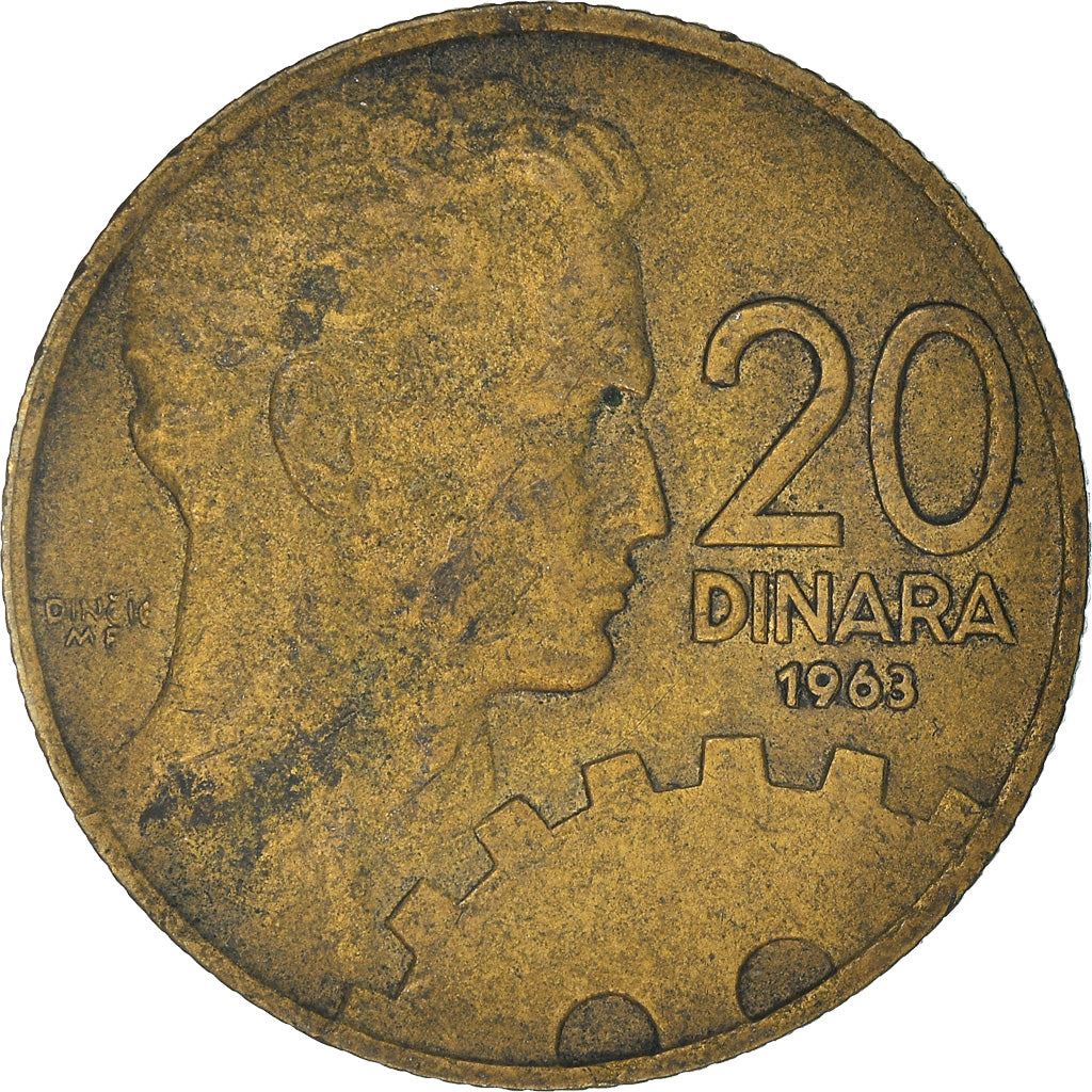 Yugoslavia 20 Dinara Coin | Flame | Stars | Cogwheel | KM40 | 1963