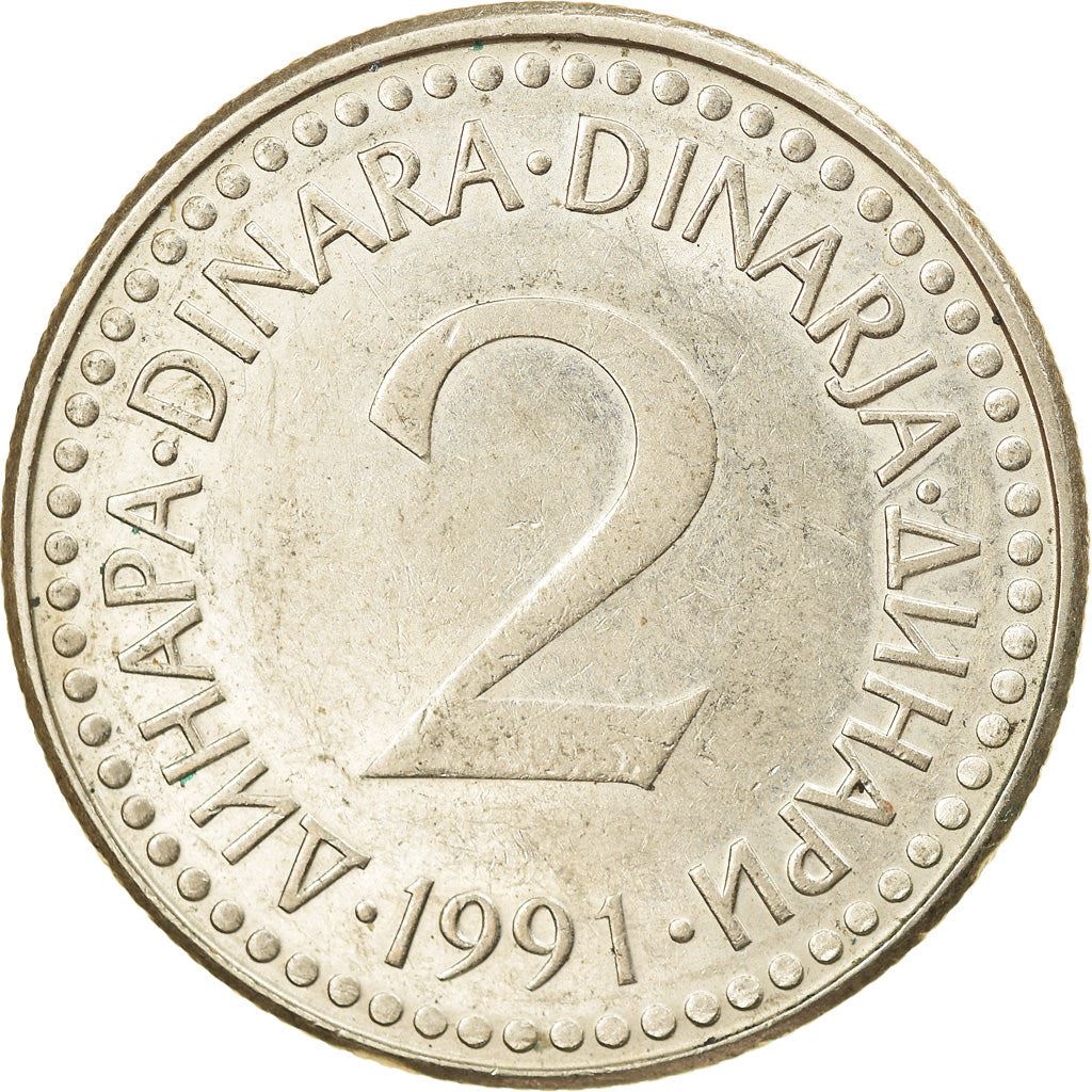 Yugoslavia Coin | 2 Dinara | Flame | Stars | KM143 | 1990 - 1992