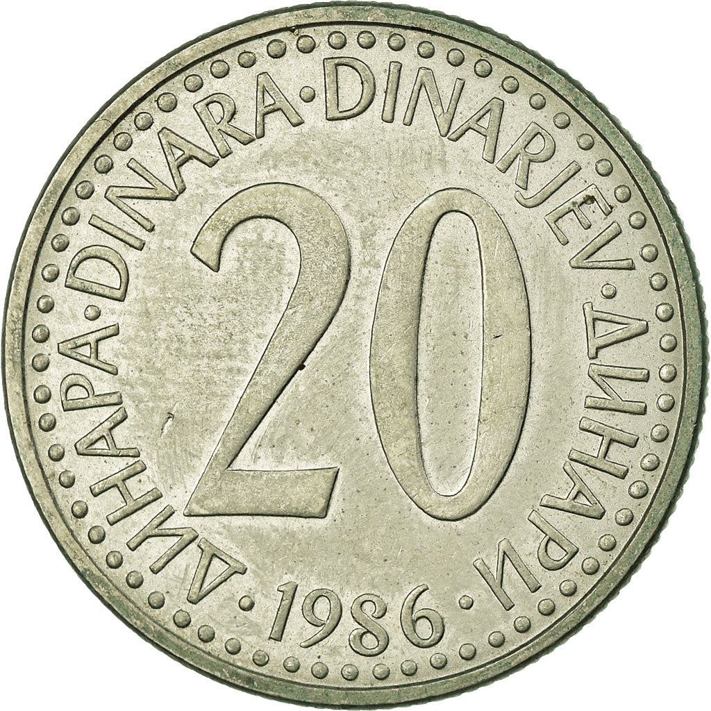 Yugoslavia Coin | 20 Dinara | Flame | Stars | KM112 | 1985 - 1987