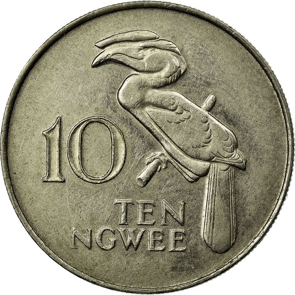 Zambia | 10 Ngwee Coin | Crowned hornbill | Km:12 | 1968 - 1987