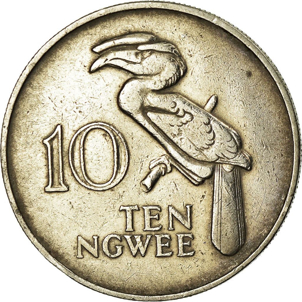 Zambia | 10 Ngwee Coin | Crowned hornbill | Km:12 | 1968 - 1987