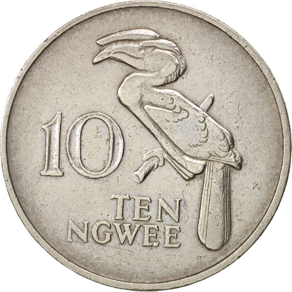 Zambia | 10 Ngwee Coin | Crowned hornbill | Km:12 | 1968 - 1987