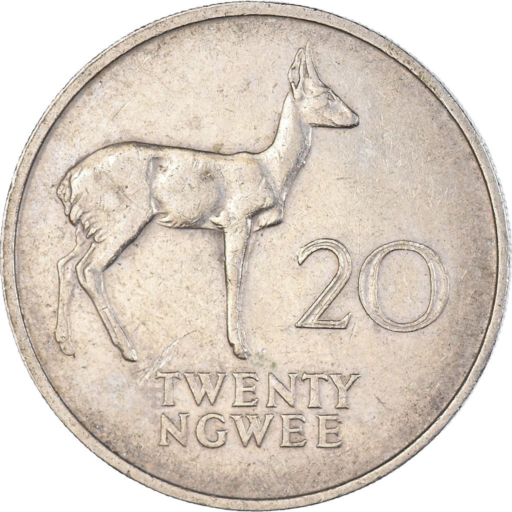 Zambia | 20 Ngwee Coin | Bohor Reedbuck | Km:13 | 1968 - 1988