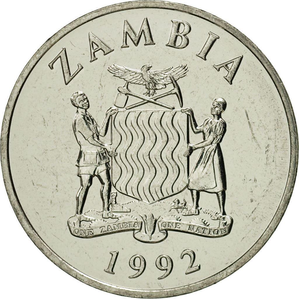 Zambia | 25 Ngwee Coin | Crowned Hornbill | Km:29 | 1992