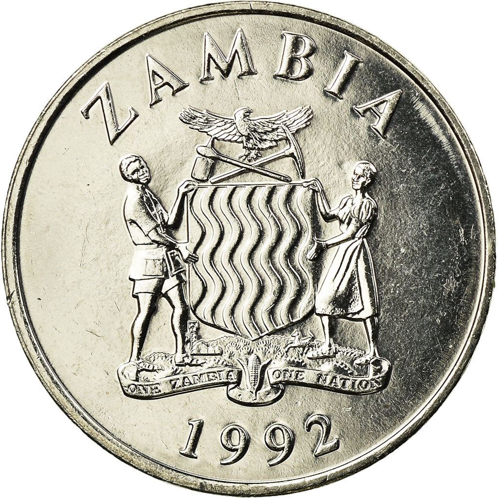 Zambia | 25 Ngwee Coin | Crowned Hornbill | Km:29 | 1992