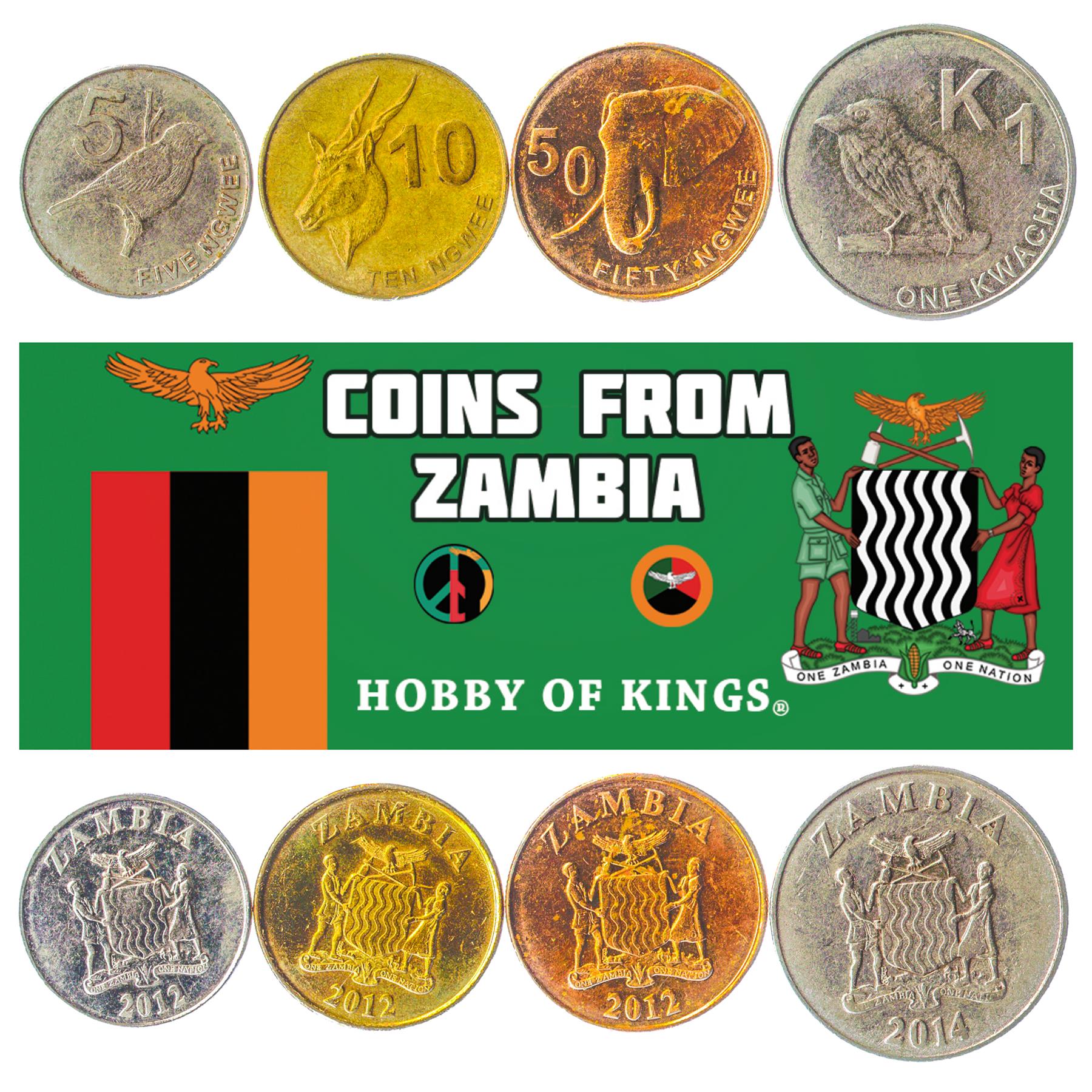 Zambia | 4 Coin Set | 5 10 50 Ngwee 1 Kwacha | 2012 - 2019