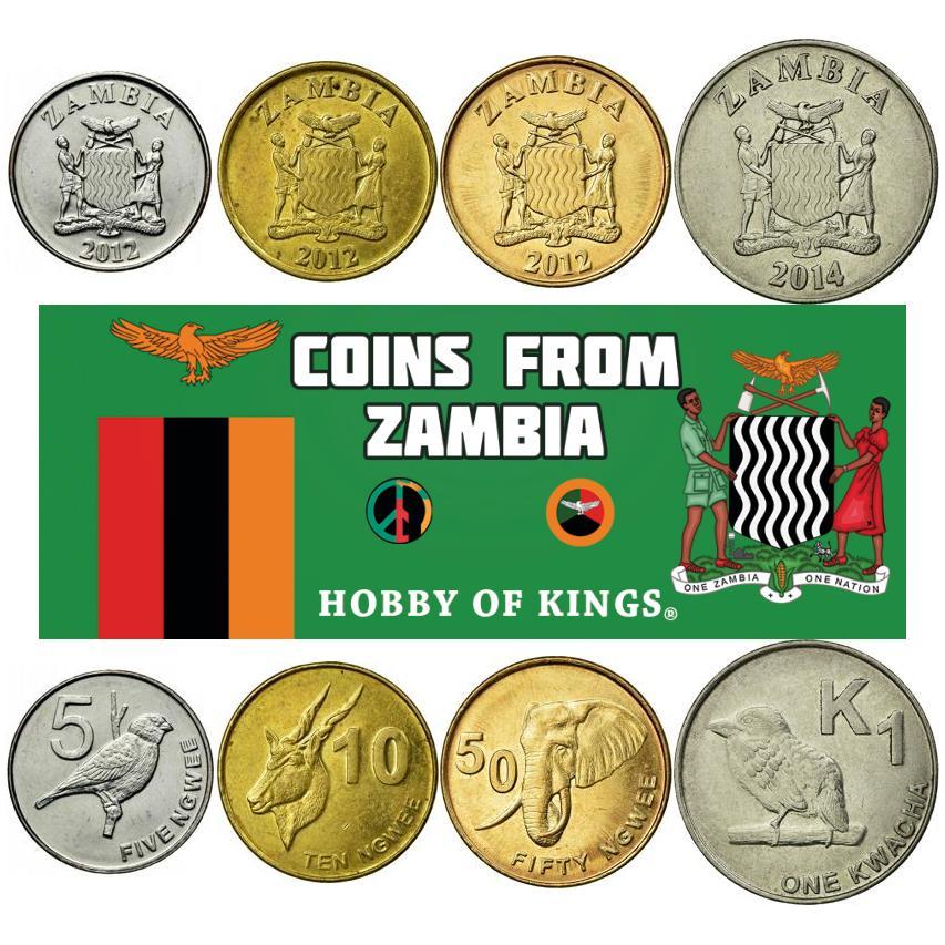 Zambia | 4 Coin Set | 5 10 50 Ngwee 1 Kwacha | 2012 - 2019