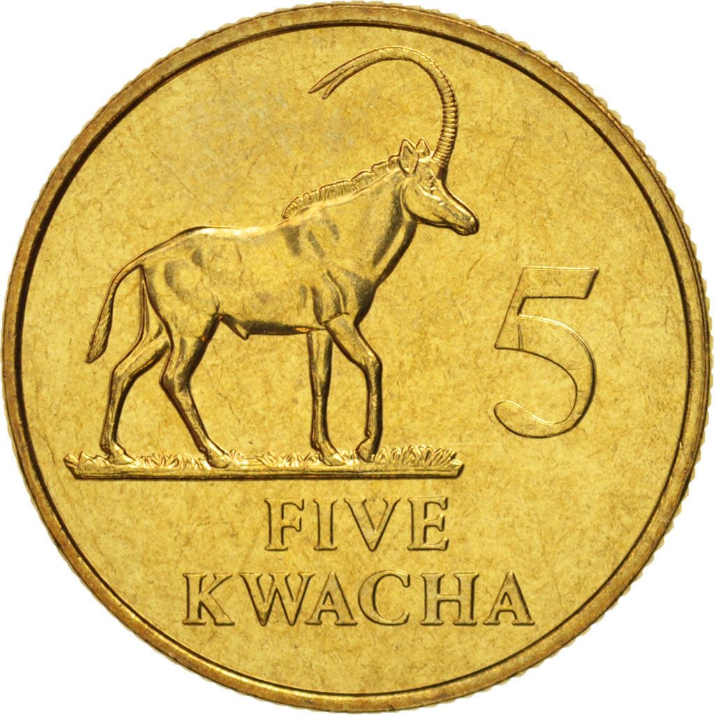 Zambia | 5 Kwacha Coin | Sable antelope | Km:31 | 1992