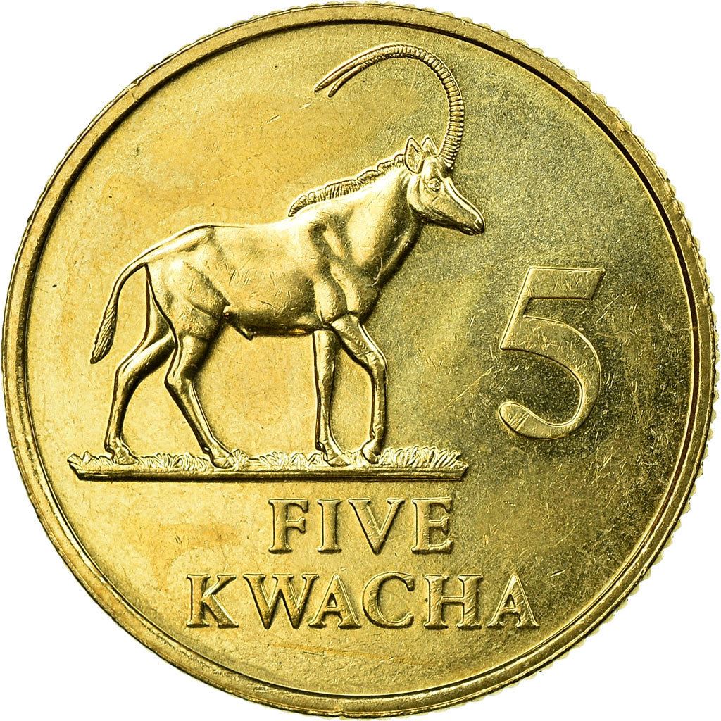 Zambia | 5 Kwacha Coin | Sable antelope | Km:31 | 1992