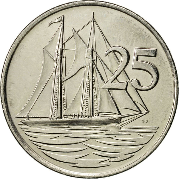 Cayman Islands | 25 Cents Coin | Schooner "Kirk B" | Elizabeth II | Km:90A | 1992 - 1996