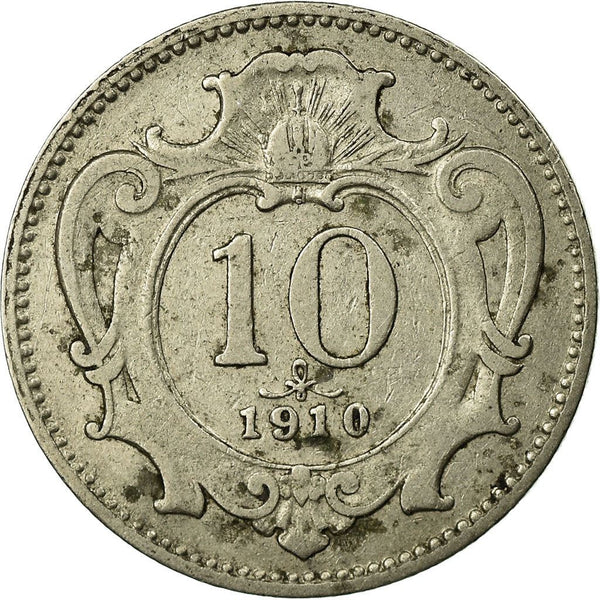 Austrian Empire | 10 Hellers Coin | Art Nouveau | Habsburg-Lorraine Shield | Km:2802 | 1892 - 1911