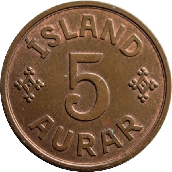 Iceland 5 Aurar Coin | Christian X | KM7 | 1926 - 1942