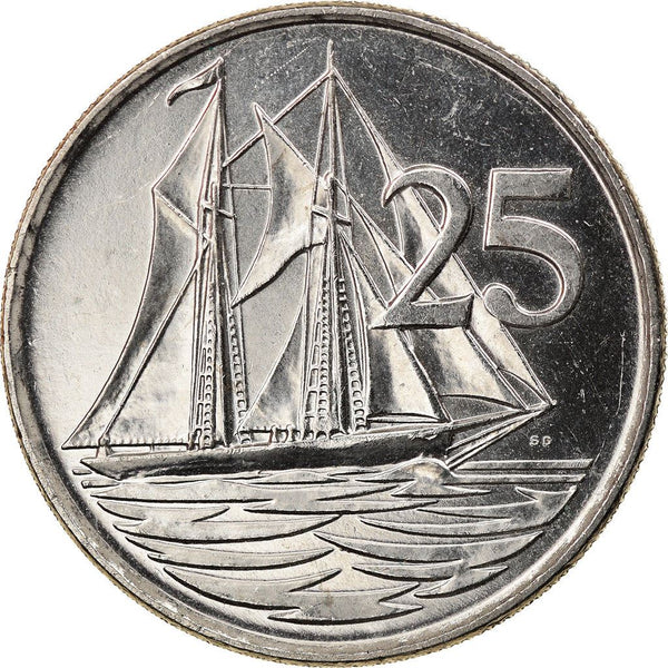 Cayman Islands | 25 Cents Coin | Schooner "Kirk B" | Elizabeth II | Km:134 | 1999 - 2019