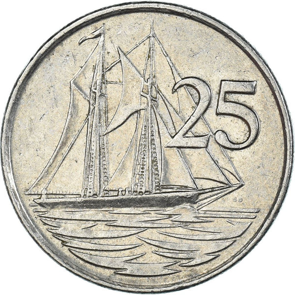 Cayman Islands | 25 Cents Coin | Schooner "Kirk B" | Elizabeth II | Km:90 | 1987 - 1990