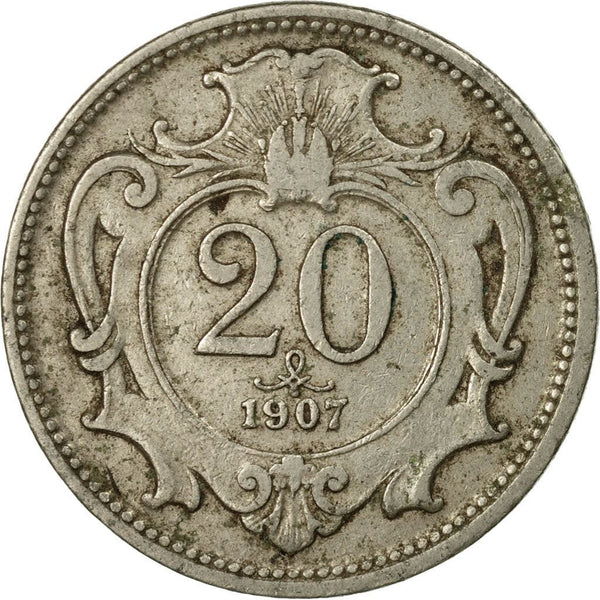 Austrian Empire | 20 Hellers Coin | Art Nouveau | Habsburg-Lorraine Shield | Km:2803 | 1892 - 1914