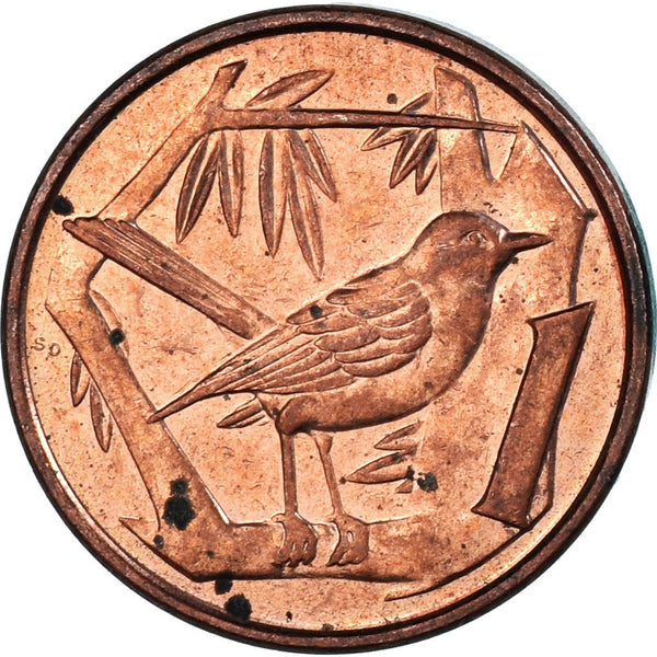 Cayman Islands | 1 Cent Coin | Grand Cayman Thrush | Elizabeth II | Km:87A | 1992 - 1996