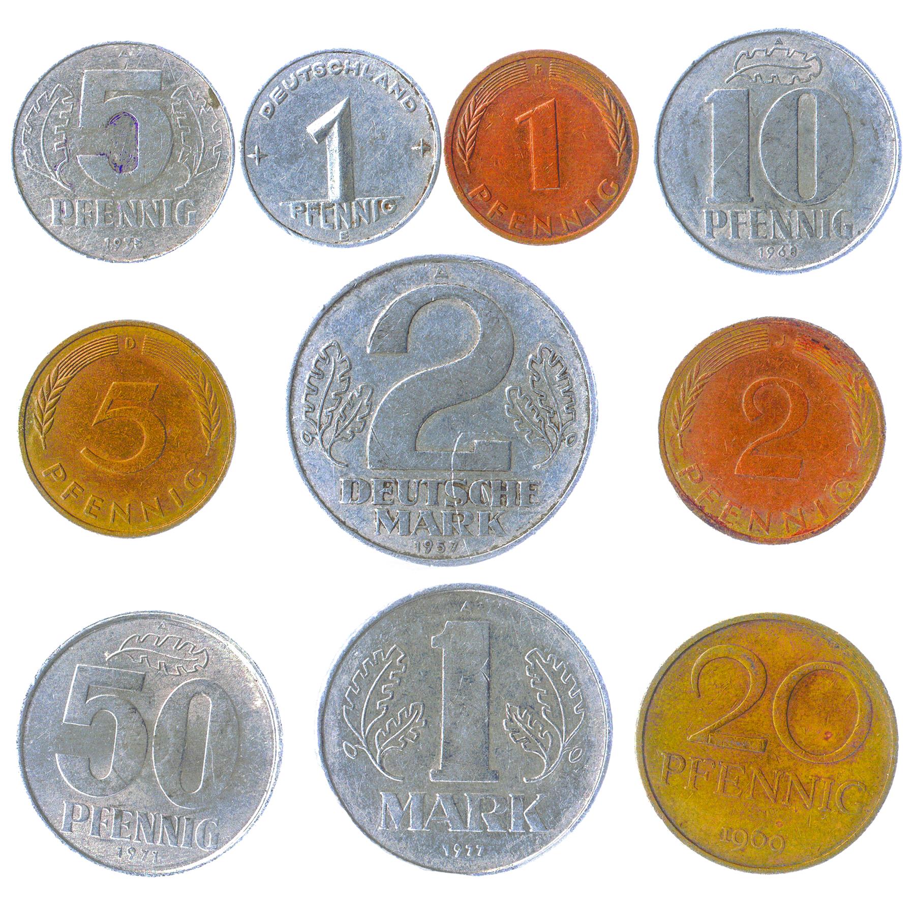 10 Different Coins From East West Federal Germany Pfennig Mark 1948-2001