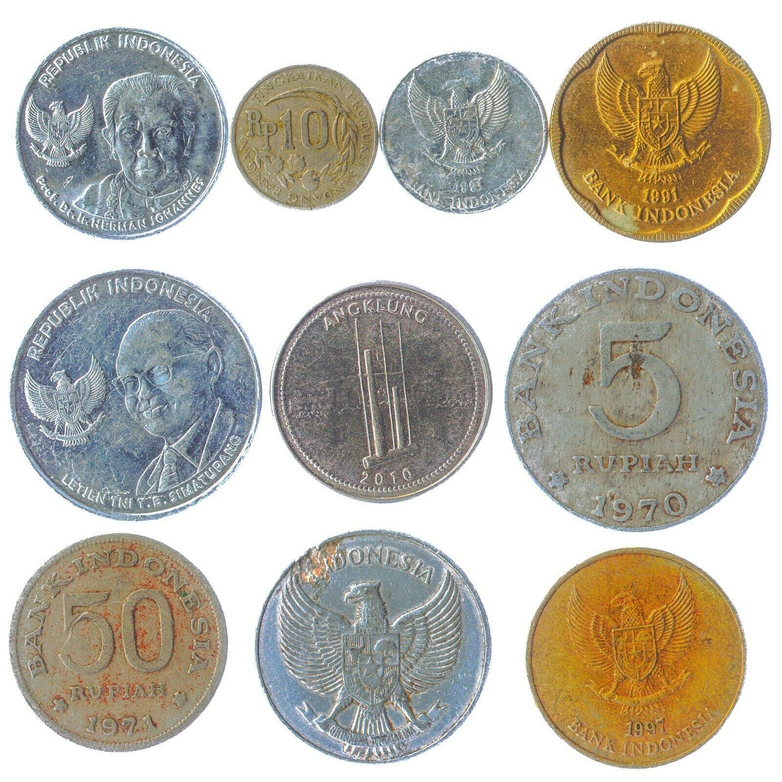 10 Indonesian Coins | Sen Rupiah | Bird of Paradise | Komodo dragon lizard | Garuda Pancasila | 1965 - 2022