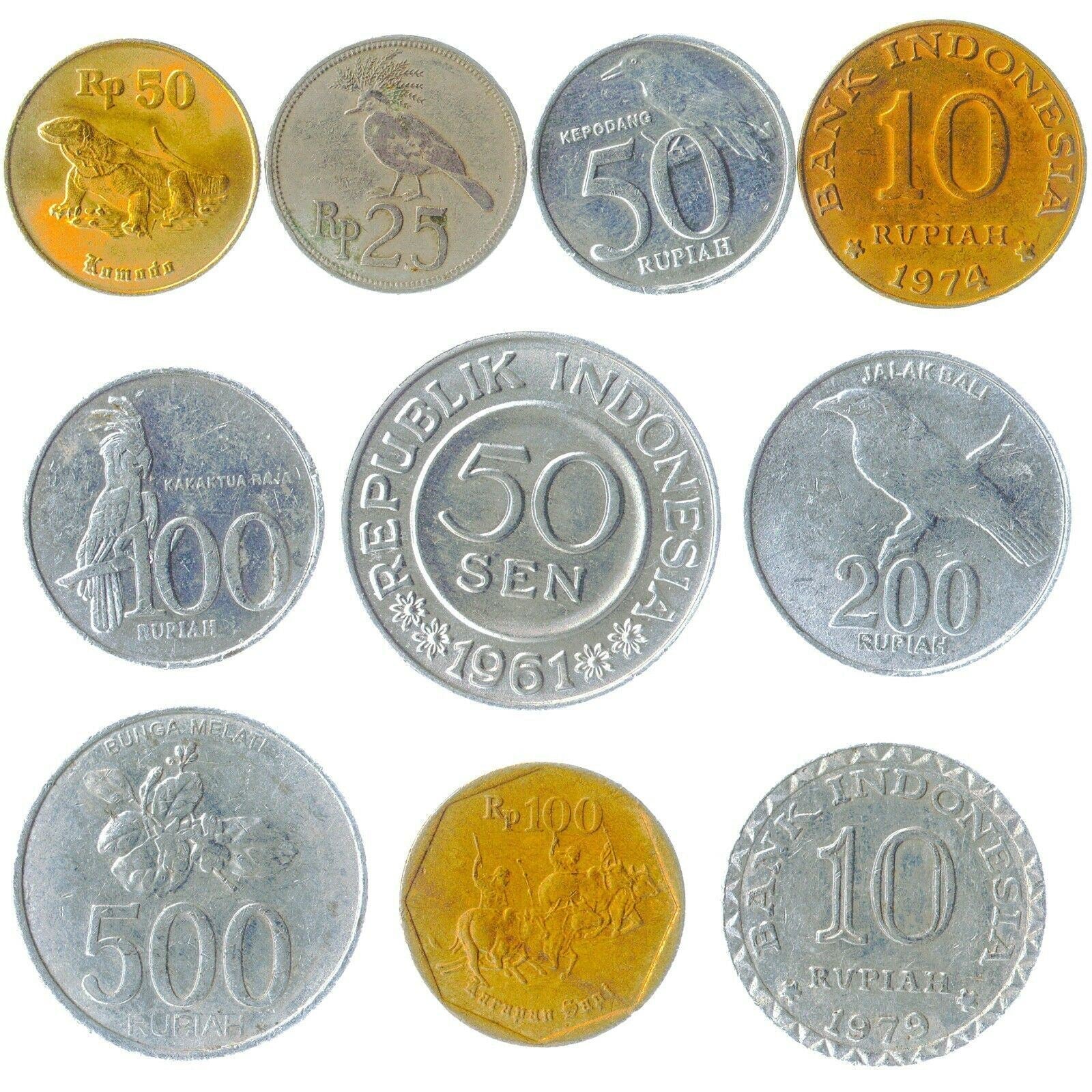 10 Indonesian Coins | Sen Rupiah | Bird of Paradise | Komodo dragon lizard | Garuda Pancasila | 1965 - 2022