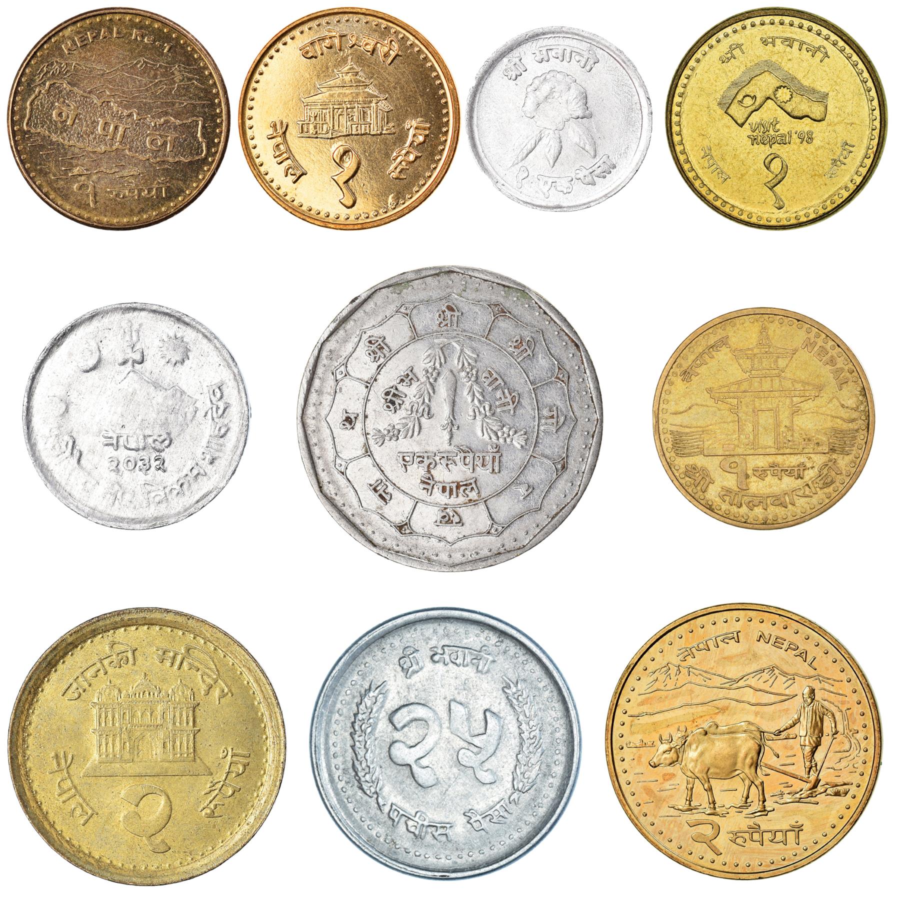 10 Nepal Coins | Mixed Nepalese Currency | Paisa | Rupee | 1966 - 2022