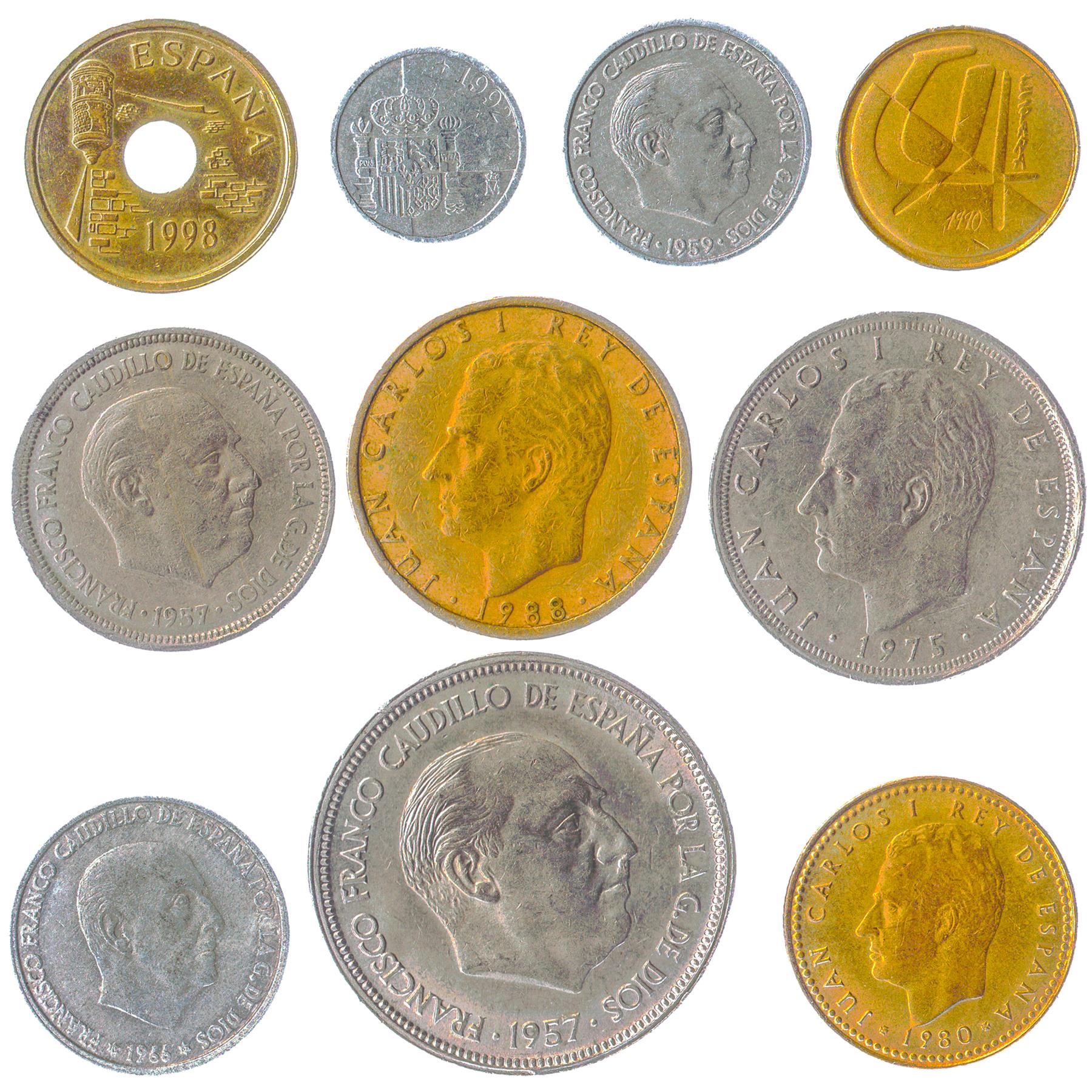 10 Spanish Coins Pesetas Centimos Spain Kingdom Juan Carlos I Francisco Franco 1940-2001