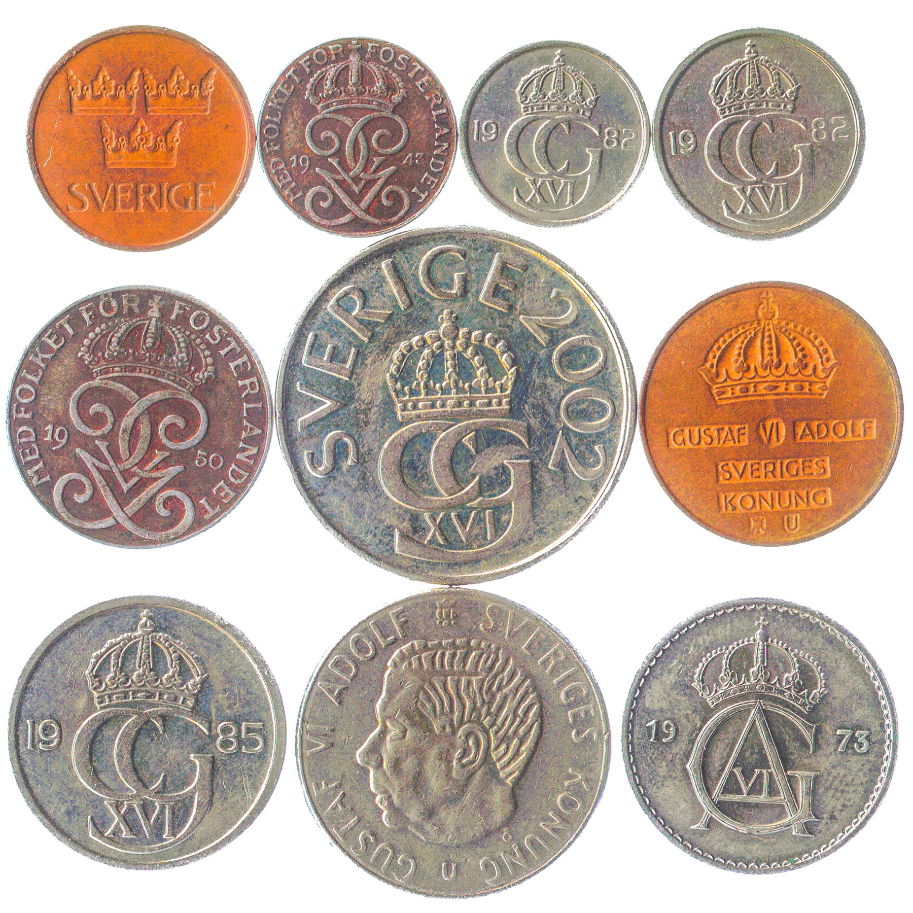 10 Swedish Coins Mixed Old Collectible Sweden - Sverige Money Ore Kronor 1950 - 2021