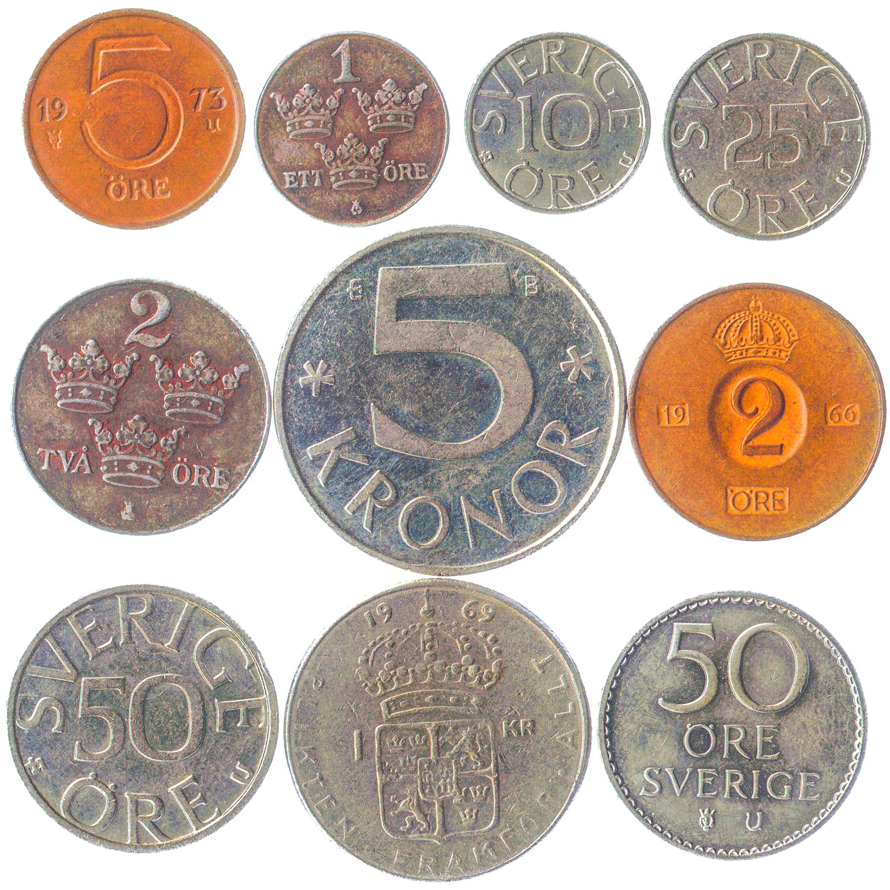 10 Swedish Coins Mixed Old Collectible Sweden - Sverige Money Ore Kronor 1950 - 2021