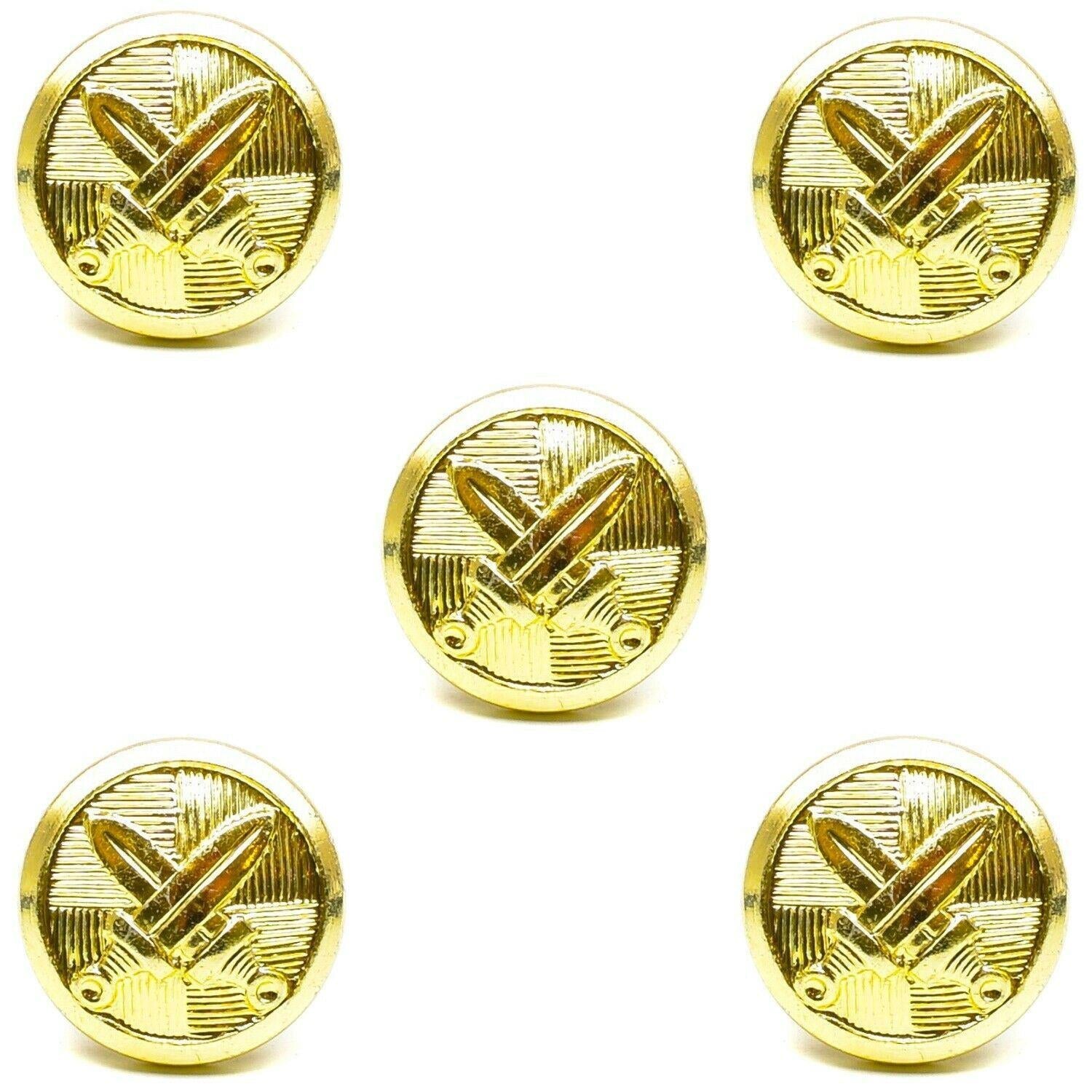 5x New Czechoslovakian Army Buttons | Gold And Silver Buttons | Military Crossed Swords | 15mm